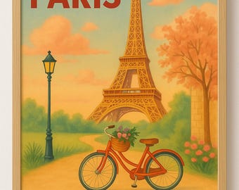 ヴィンテージ パリ エッフェル塔 プリント：フランス旅行ポスター（デジタルダウンロード）