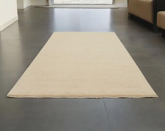 Tappeto in lana tessuto a mano color beige sabbia / Tappeto minimalista neutro / Tappeto moderno a trama piatta per l'arredamento del soggiorno e della camera da letto