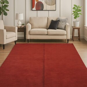 Hand-Knotted Minimalist Carpet Solid Red Gabbeh Wool Rug Modern Hand-Loomed Area Rugs Perfect for Living Room or Bedroom , Cozy Home Décor
