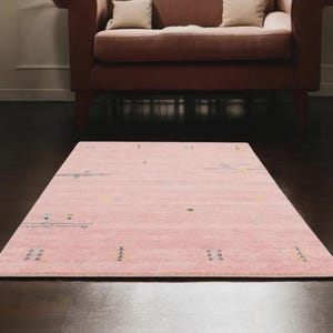 Handloom Loribaft Gabbeh Rug – Pink Wool High Pile Rug | Handwoven & Hand-Knotted Traditional Tribal Weave | Bohemian Style Area Carpet
