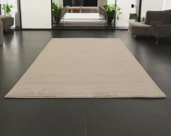 Taupe Handgewebter Wollteppich | Minimalistischer neutraler Teppich | Flachgewebe Teppich für Wohnzimmer Schlafzimmer Dekor