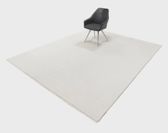 Ivory White Handwoven Wool Rug | Minimalist Solid Area Rug | Modern Neutral Carpet for Living Room Bedroom Decor