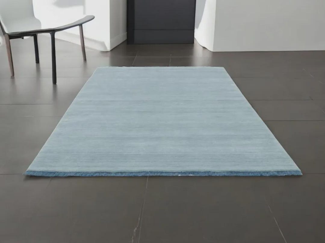 Small Blue Wool Rug Light Blue Handwoven Wool Rug | Minimalist Solid Area Rug | Modern ...
