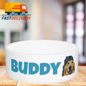 Custom Pet Bowl with Photo and Name, Personalized Dog Bowl for Food & Water, Memorial Gift for Pet Lovers, Custom Pet Dish Gift Idea