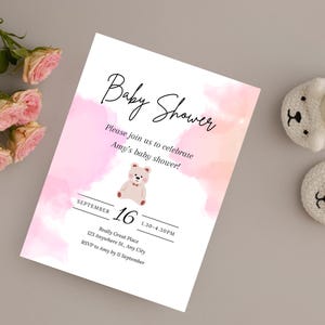 Girl baby shower invitation, Baby Shower Invitation, Pink Baby Shower Evite, Digital Baby Shower Invite, Digital Invitation, Pink Digital