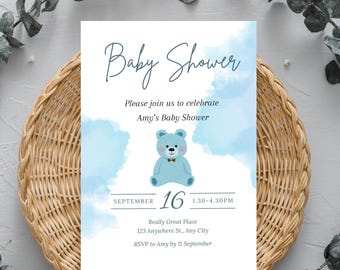 Boy Baby Shower Invitation, Baby Shower Evite, Digital Baby Shower Invitation, Blue Baby Shower Invitation, Baby Boy Invite