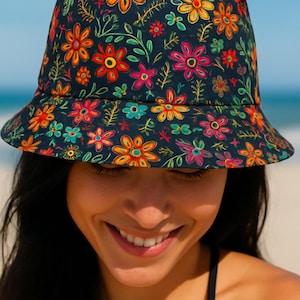 Floral Pattern Bucket Hat, Summer Sun Protection Hat, Outdoor Fashion Accessory, Garden Party Attire, Gift for Nature Lovers, Beach