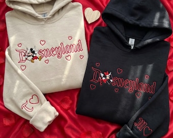 Sweetheart Nite Embroidered Custom Couple Mouse And Girlfriend Hoodie, Magical Land Valentine Sweater