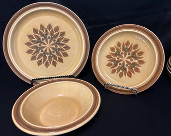 Royal China Royalstone servies uit het midden van de eeuw bladeren gele borden uit de jaren 70