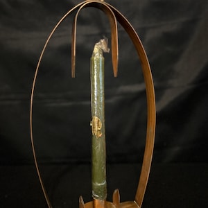 Vtg Mid Century Unique Metal Tall Pillar Candle Holder Copper Tone MCM Handmade