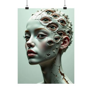 Surrealistische matte verticale posters, woondecoratie muurkunst, uniek cadeau voor kunstliefhebbers, moderne esthetiek, statement stuk voor elke ruimte