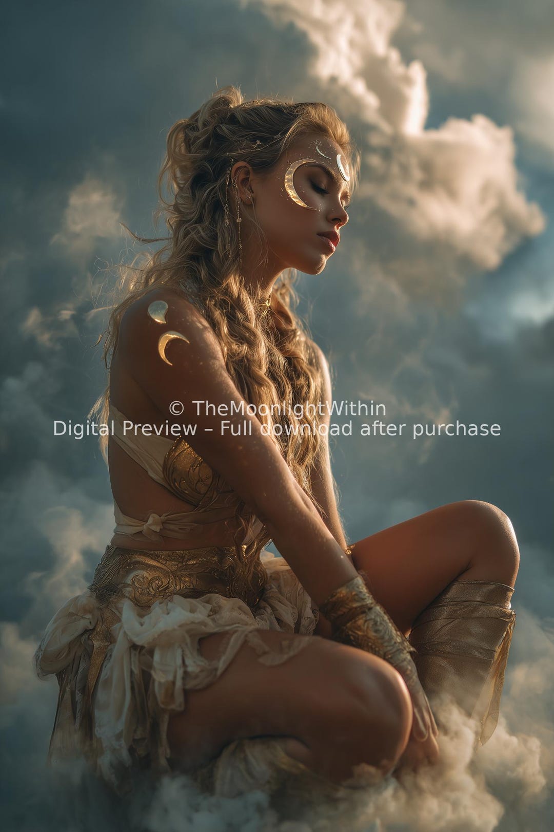 Celestial Moon Goddess Print – Divine Feminine Fantasy Art, Ethereal ...