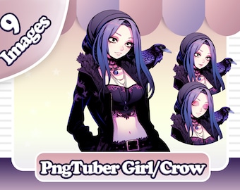 PNGTuber Gamer Girl & Crow Png V Tuber Premade Reactive Discord Image *Free Gifts