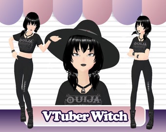 Vtuber Witch Vroid *Advance rigging w/ Blendshapes!* Free Stream Assets / Decorations