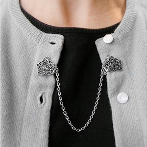Vintage Rose Sweater Clip Butterfly Silvertone Cardigan Guard, Retro Floral Jewelry