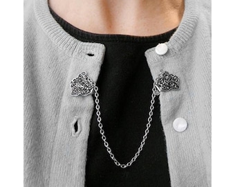 Vintage Rose Sweater Clip Butterfly Silvertone Cardigan Guard, Retro Floral Jewelry