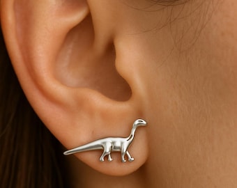 Silver Dinosaur Stud Earrings Set: T-Rex, Stegosaurus, Brontosaurus
