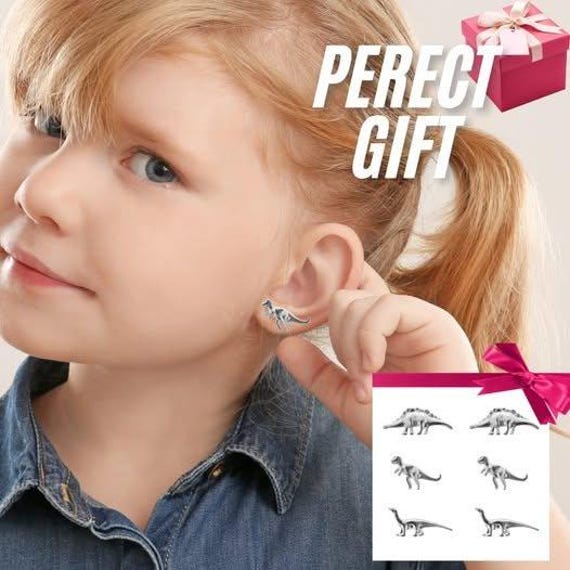 Silver Dinosaur Stud Earrings Set: T-Rex, Stegosa… - image 8