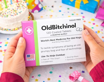 Novelty Joke Medicine Gift 30th 40th 50th 60th Birthday Prank - OldBitchinol Funny Gag Gifts- 120 SugarFree Mints Made in USA