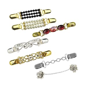 Double Metal Sweater Clip -NEW- Fancy Buckle with Glass Details for a Luxurious Look for Cardigan Closure, Dress Cinch Waist,Cape Clasp Clip
