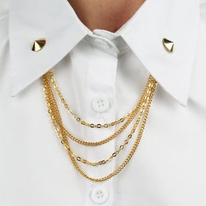 Goldtone Collar Chain Pins: Unique Sweater Clips, Lapel Brooch