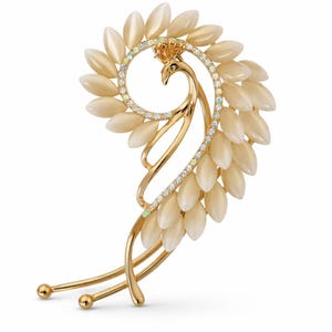 Crystal Peacock Ear Cuff - Gold Art Deco Left Ear Wrap, No Piercing
