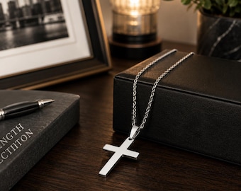 Cross Necklace, Stainless Steel Silver Cross Pendant, Mens Cross Necklace, Cross Necklace for Women, Boys Cross Necklace, Christmas Gift