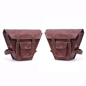 Cafe Racer Motorcycle Side Saddle Bags Luggage Tool Bag Genuine leather bag 1 pair