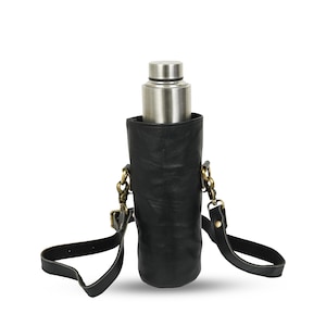 Leather Water Bottle Holder with Strap: Personalized Reusable Carrier