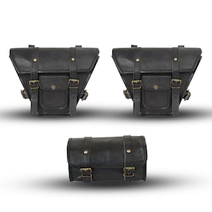 Cafe Racer Motorcycle Side Saddle Bags Luggage Tool Bag Genuine leather bag 1 pair