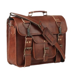 Full Grain Leather Messenger Bag: Rustic Briefcase Laptop Satchel