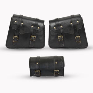 Sacoches de selle en cuir Sacoche de moto en cuir noir Sacoche de selle pour outils de moto Lot de 3 sacs Sacoche de selle en cuir