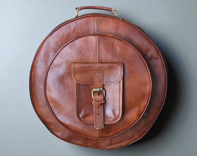 Leather Cymbal Backpack: Vintage Drum Carrying Case