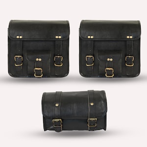 Motorcycle Saddlebags Saddle Panniers 2 Bags Side Pouch Black Leather bag