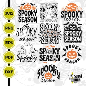Spooky Season Svg Bundle, Spooky Vibes Svg, Halloween Spooky Svg, Retro Halloween Svg, Plik cyfrowy, Cricut, Natychmiastowe pobieranie, Png Eps