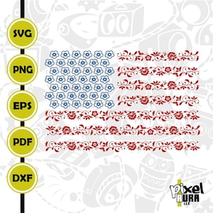 Chinoiserie Amerikaanse vlag Png, Amerikaanse vlag Svg, patriottische bloemen vlag Png, 4 juli Svg, Independence Day Svg, Svg-bestanden voor de Cricut