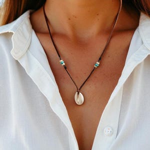 Handmade Minimalist Beaded Necklace with Cowrie Shell - bohemian style cowrie shell pendant - Handmade jewelry | Gift for Her, Necklace Gift
