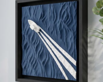 Framed Boat Wake Wall Art | 12x12 Coastal Nautical Decor, Hand Painted Black Frame