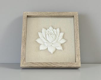 Lotus Flower Shadow Box | White Wall Art | Minimalist Decor or Gift