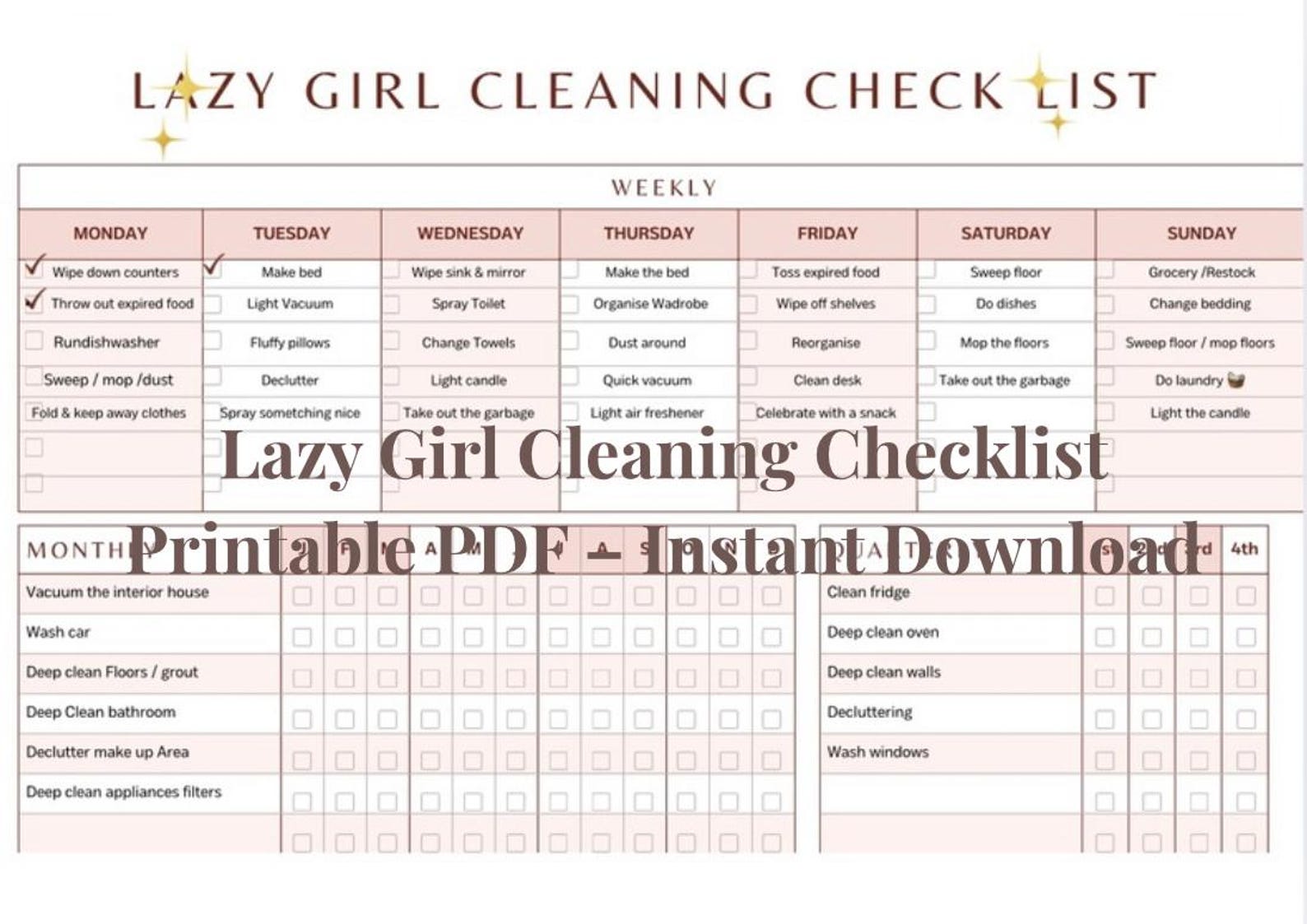Lazy Girl Cleaning Checklist | Soft Life Printable Routine | Weekly ...