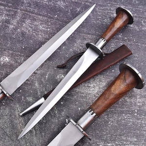 Mittelalterlicher Rondell-Dolch mit Palisandergriff – Klinge im klassischen Ritter-Stil