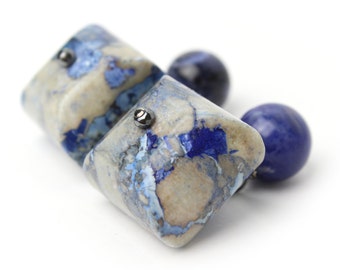 Mens Cufflinks Genuine Gemstone Cufflinks with Sodalite