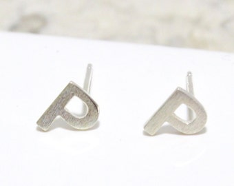 Sterling Silver 925 Initial Stud Earrings Small Letter P Stud Earrings Letter Earrings, Alphabet Earrings