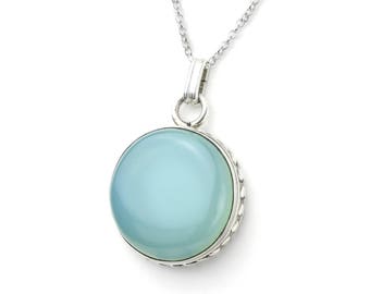 Round Chalcedony Pendant Set in Sterling Silver 925