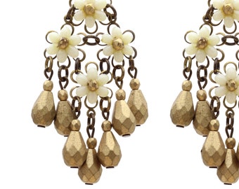 Vintage Flower Chandelier Earrings with Bakelite and Gold