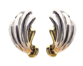 Sterling Silver Corrugated Leaf Clip On Earrings Sterling Silver and Vermeil Electroform