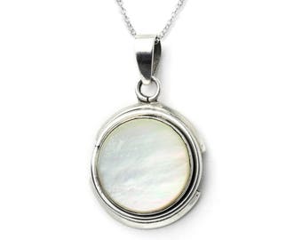 Mother of Pearl Round Sterling Silver Pendant Necklace