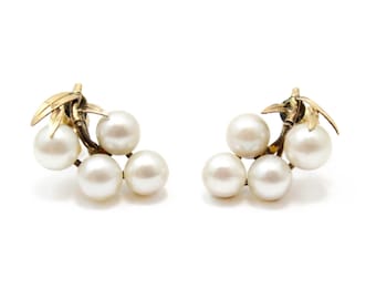 Orecchini vintage in oro giallo 14k e perle coltivate con chiusura a vite