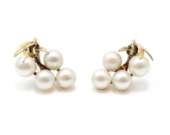 Vintage 14k Yellow Gold and Cultured Pearl Earrings with Screw Back Post Closure