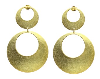 18k Yellow Gold Vermeil Circle Double Dangle Post Earrings